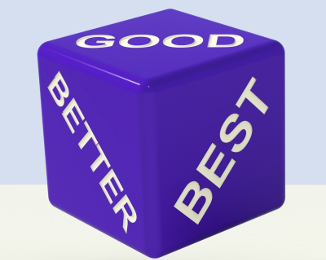 hrací kostka s nápisy - good, better, best